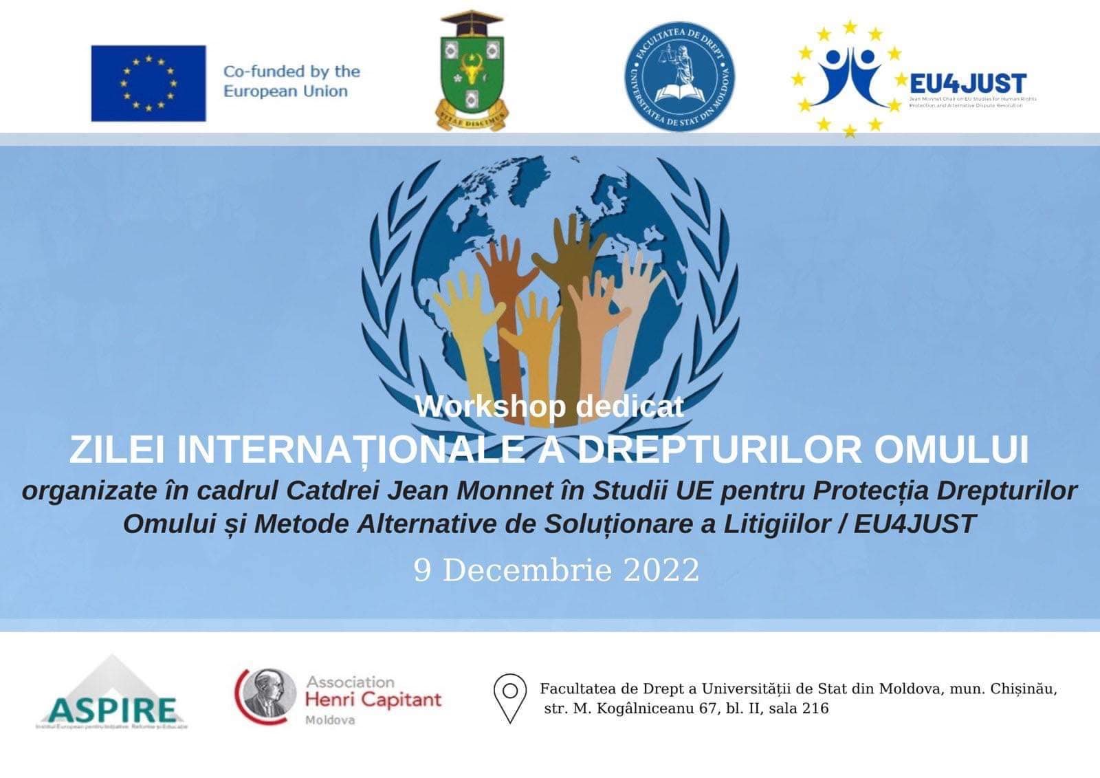 Apel înscriere – Workshop dedicat Zilei Internaționale a Drepturilor Omului, 9 decembrie 2022, organizat de Catedra Jean Monnet EU4JUST